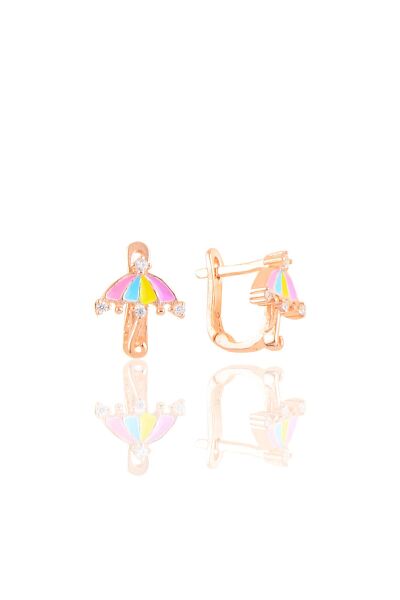 Gümüş rose mineli zirkon taşlı şemsiye çocuk küpesi SGTL10330ROSE