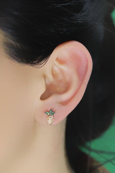 Gümüş rose zirkon  taşlı ananas küpe SGTL10559ROSE