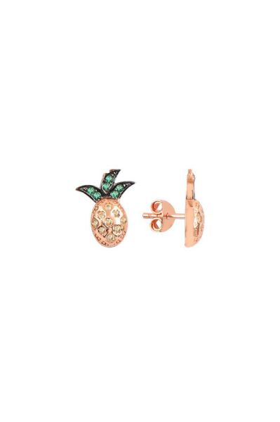 Gümüş rose zirkon  taşlı ananas küpe SGTL10559ROSE