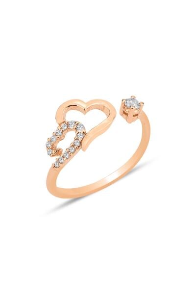 Gümüş rose zirkon taşlı üstten ayarlanabilir çift kalpler yüzük SGTL12243ROSE