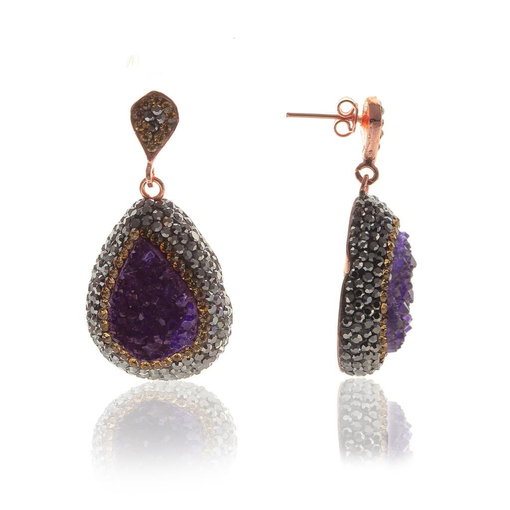 İşlenmemiş Ametis ve Zirkon taşlı Küpe SGTL5844