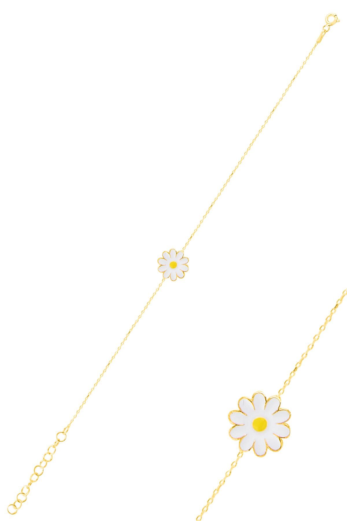 Gümüş altın yaldızlı mineli papatya bileklik SGTL10992GOLD