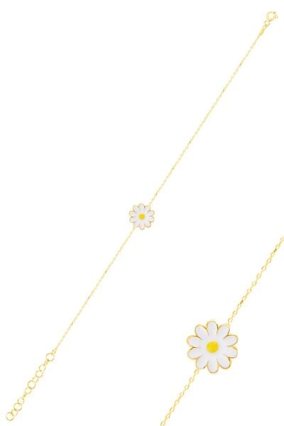 Gümüş altın yaldızlı mineli papatya bileklik SGTL10992GOLD