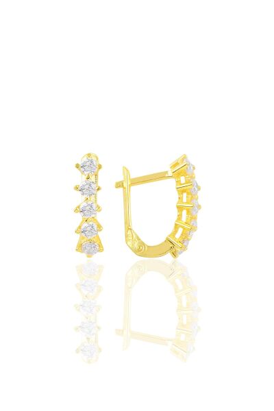 Gümüş altın yaldızlı zirkon taşlı beştaş j küpe SGTL10560GOLD