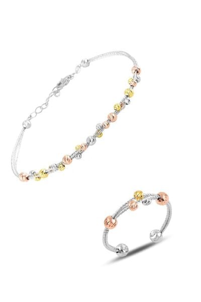 Gümüş dorissa altın yaldızlı gümüş bilezik ve yüzük gümüş set SGTL10590RENKLI