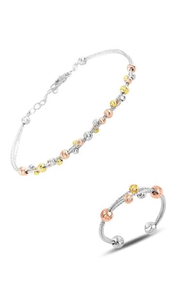 Gümüş dorissa altın yaldızlı gümüş bilezik ve yüzük gümüş set SGTL10590RENKLI