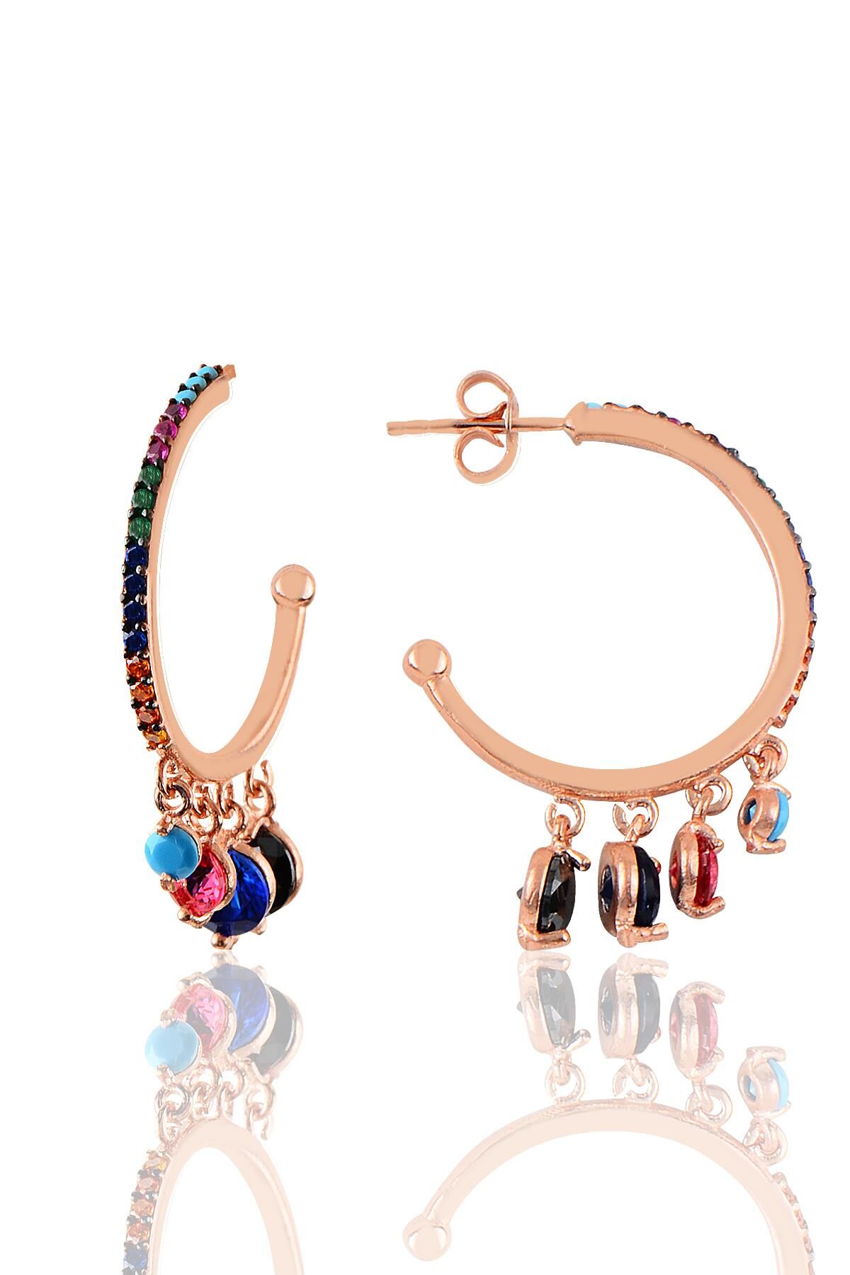 Gümüş renkli taşlı yarım halka küpe SGTL9769