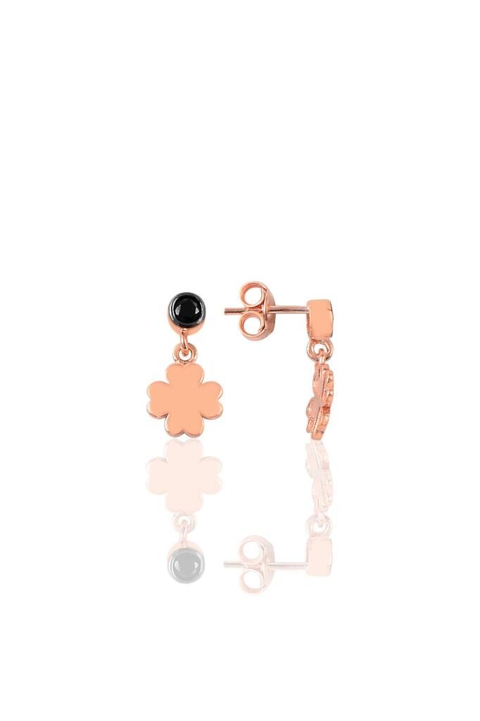 Gümüş siyah taşlı yonca modeli küpe  SGTL10812SYH