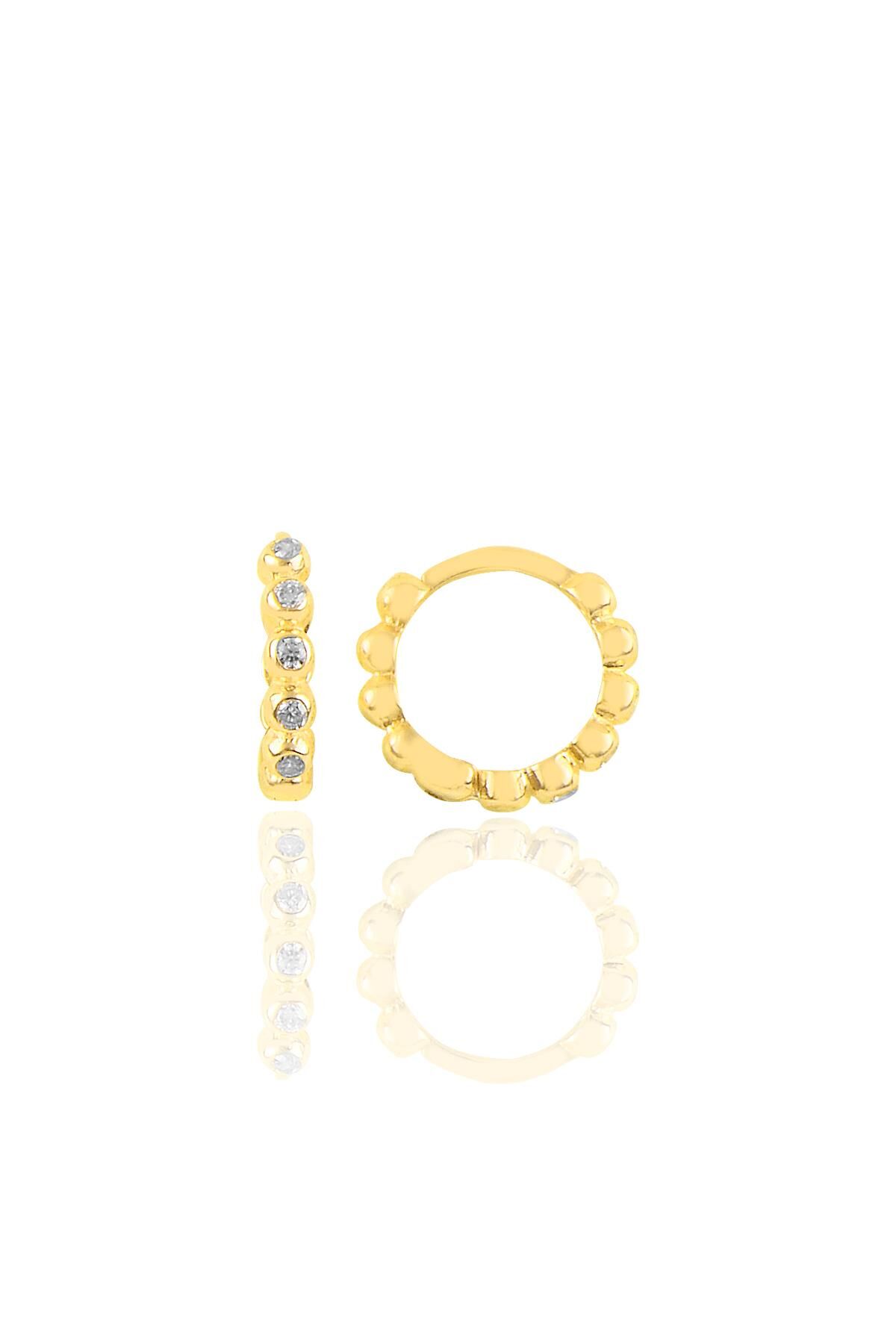 Gümüş altın yaldızlı sıvama taşlı halka küpe SGTL10449GOLD