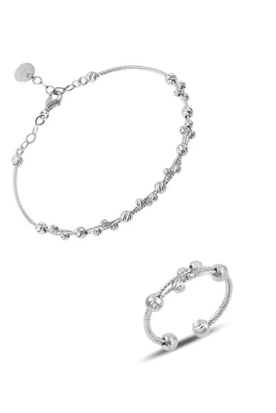 Gümüş dorissa rodyumlu gümüş bilezik ve yüzük gümüş set SGTL10590RODAJ