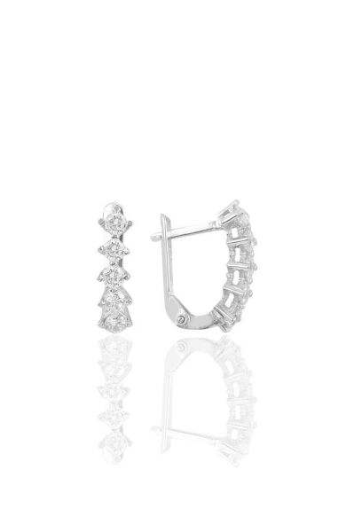 Gümüş rodyumlu zirkon taşlı beştaş j küpe SGTL10560RODAJ