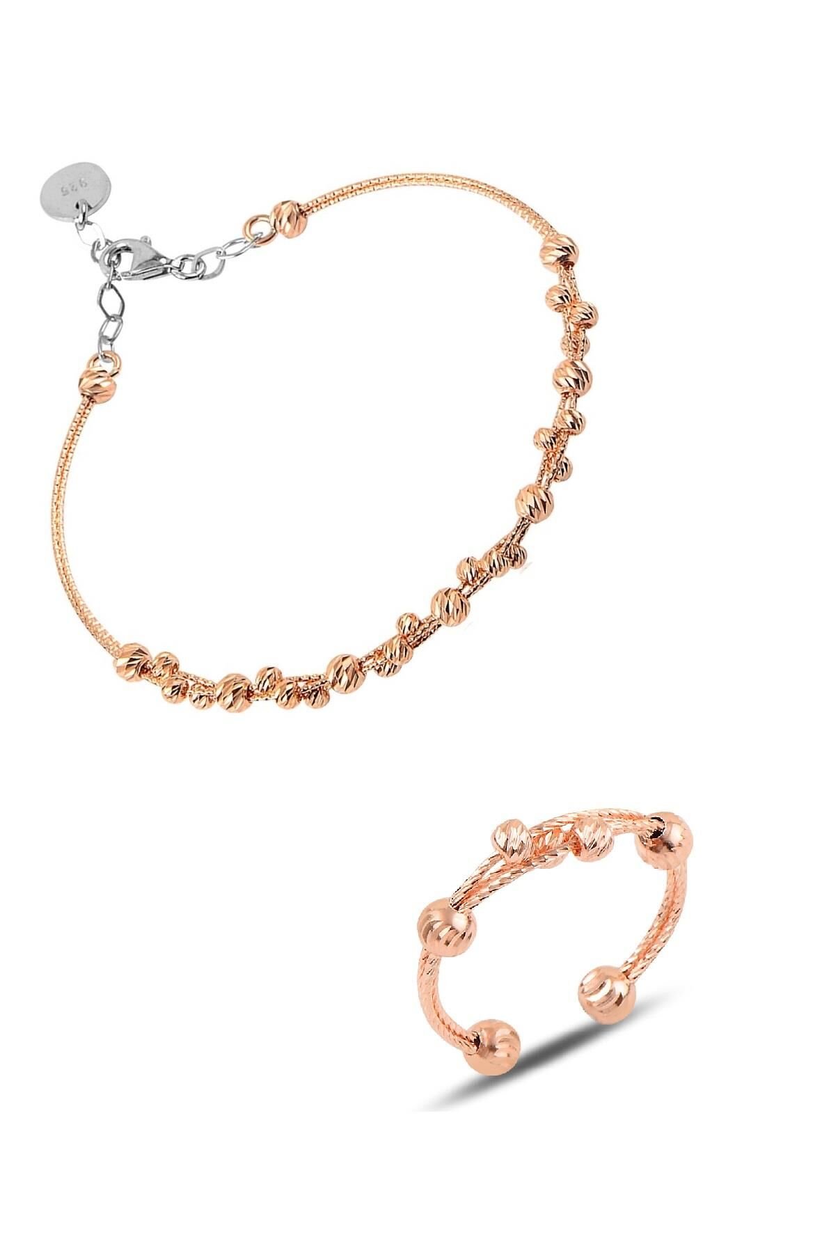 Gümüş dorissa rose  gümüş bilezik ve yüzük gümüş set SGTL10590ROSE