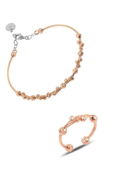 Gümüş dorissa rose  gümüş bilezik ve yüzük gümüş set SGTL10590ROSE