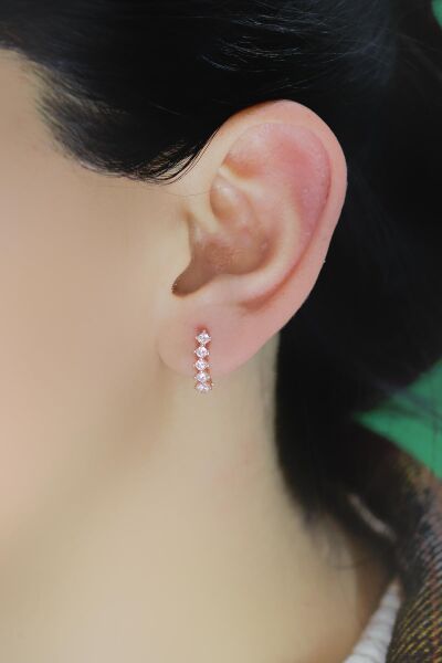 Gümüş rose zirkon taşlı beştaş j küpe SGTL10560ROSE