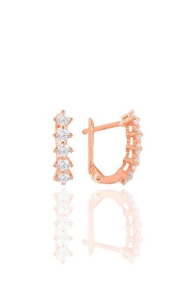 Gümüş rose zirkon taşlı beştaş j küpe SGTL10560ROSE