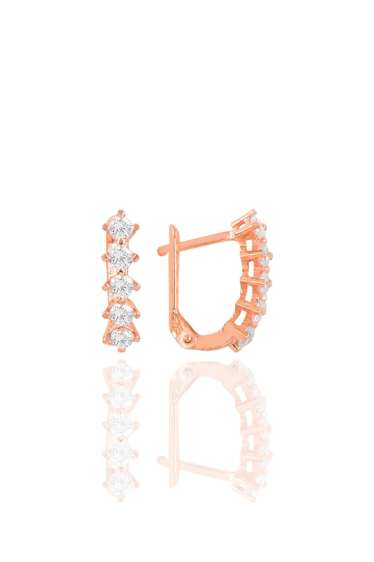 Gümüş rose zirkon taşlı beştaş j küpe SGTL10560ROSE