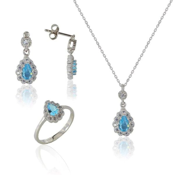 pırlanta modeli akuamarin taşlı set SGTL5139