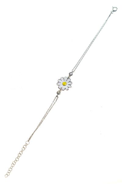 Gümüş rodyumlu mineli papatya kolye bileklik ve küpe gümüş set SGTL10591RODAJ