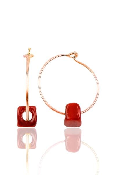 Gümüş mercan renkli taşlı halka küpe SGTL9771ROSE