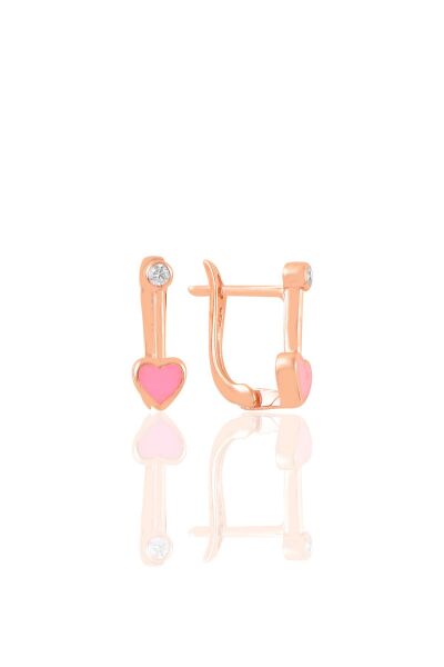 Gümüş rose pembe mineli ve zirkon taşlı kalp küpe SGTL11230ROSE