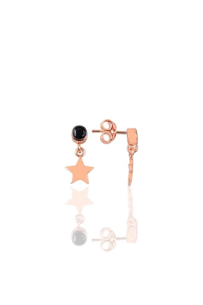 Gümüş siyah taşlı yıldız modeli küpe SGTL10813SYH