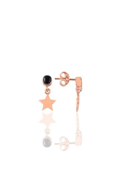 Gümüş siyah taşlı yıldız modeli küpe SGTL10813SYH