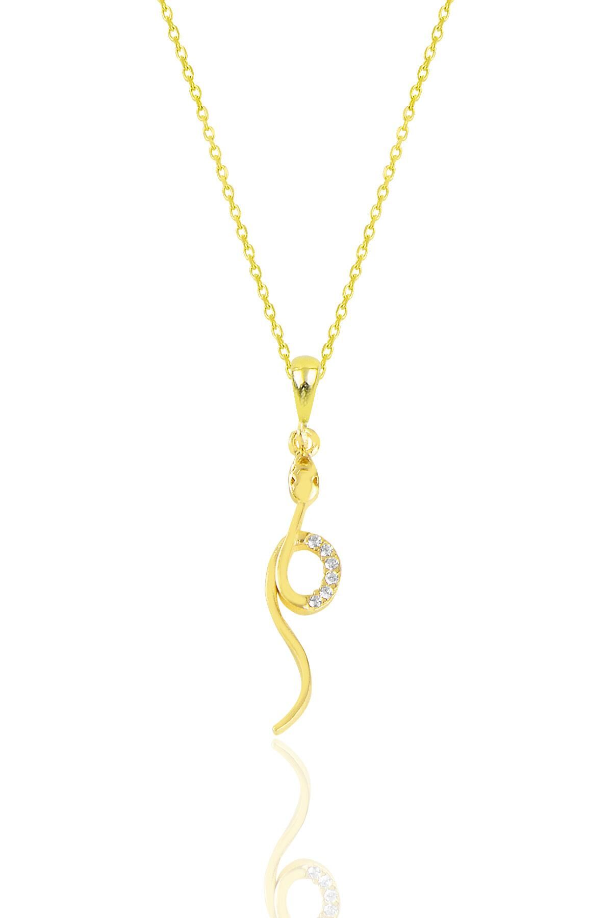Gümüş altın yaldızlı zirkon taşlı  yılan kolye SGTL12063GOLD
