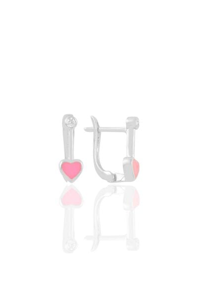 Gümüş pembe mineli ve zirkon taşlı kalp küpe SGTL11230RODAJ