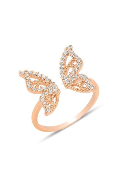 Gümüş rose zirkon taşlı üstten ayarlanabilir kelebek yüzük SGTL12241ROSE