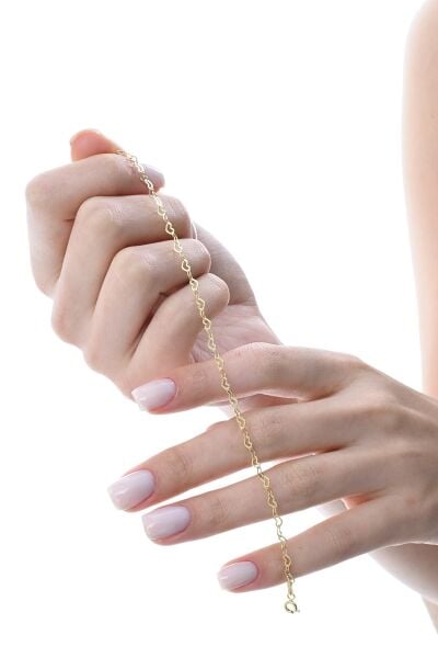 925 Ayar Gümüş Altın Kaplama Tasarım Birbirine Bağlı Kalpler Zincir Halhal SGTL13438GOLD