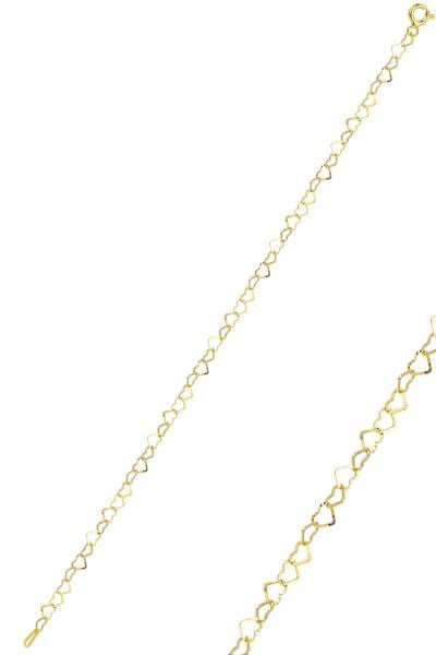925 Ayar Gümüş Altın Kaplama Tasarım Birbirine Bağlı Kalpler Zincir Halhal SGTL13438GOLD