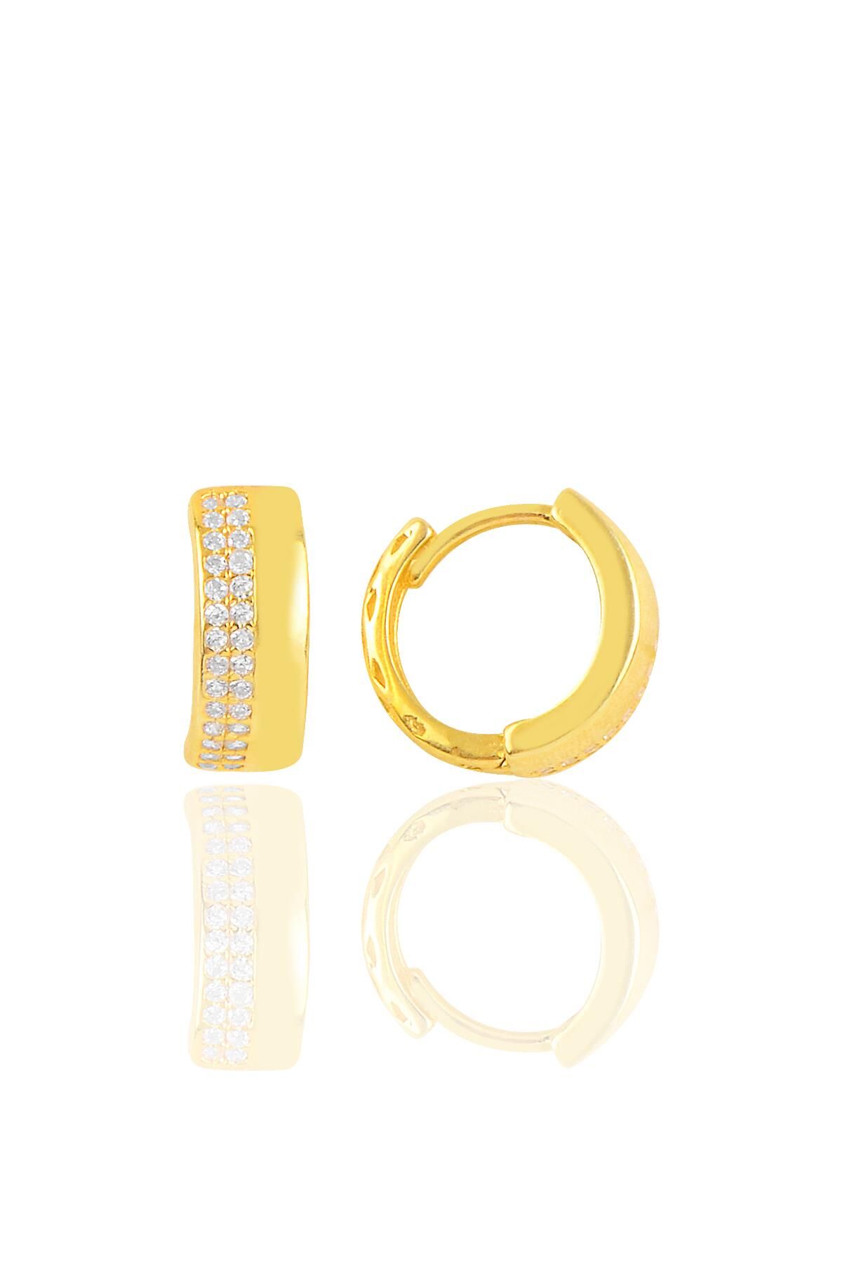 Gümüş altın yaldızlı zirkon taşlı halka küpe SGTL10451GOLD