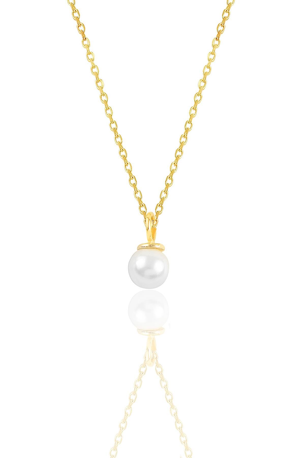 Gümüş altın yaldızlı zirkon taşlı inci kolye SGTL12018GOLD