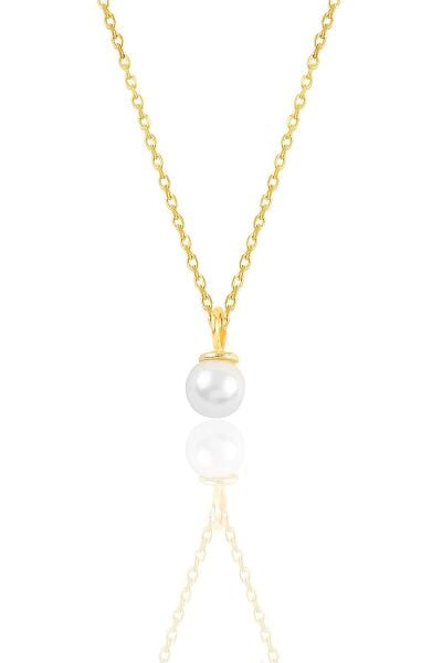 Gümüş altın yaldızlı zirkon taşlı inci kolye SGTL12018GOLD