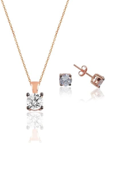 Gümüş rose kolye ve küpe gümüş set SGTL10592ROSE