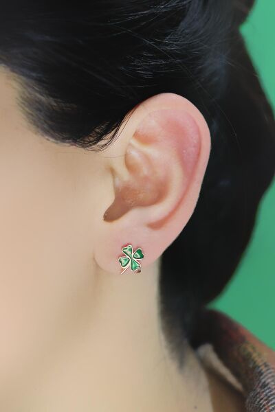 Gümüş rose yeşil mineli yonca küpe SGTL10562YSL