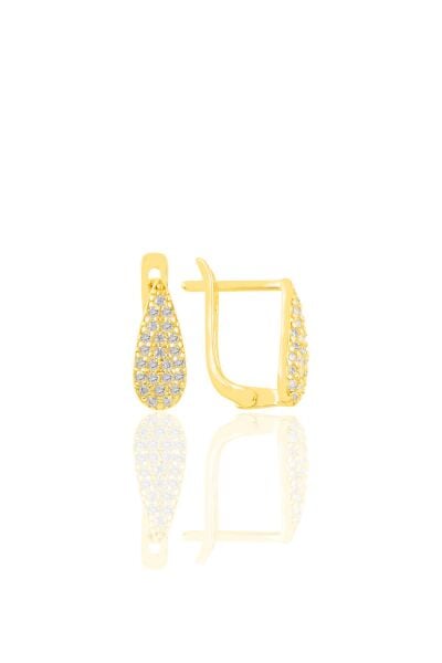 Gümüş altın yaldızlı zirkon taşlı  damla modeli j küpe SGTL11219GOLD