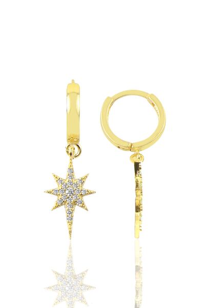Gümüş altın yaldızlı zirkon taşlı kutup yıldızı halka küpe SGTL12391GOLD