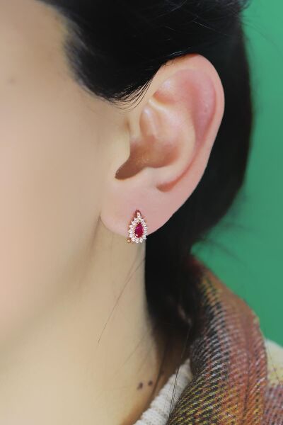 Gümüş rose kök yakut taşlı damla küpe SGTL10563PEMBE