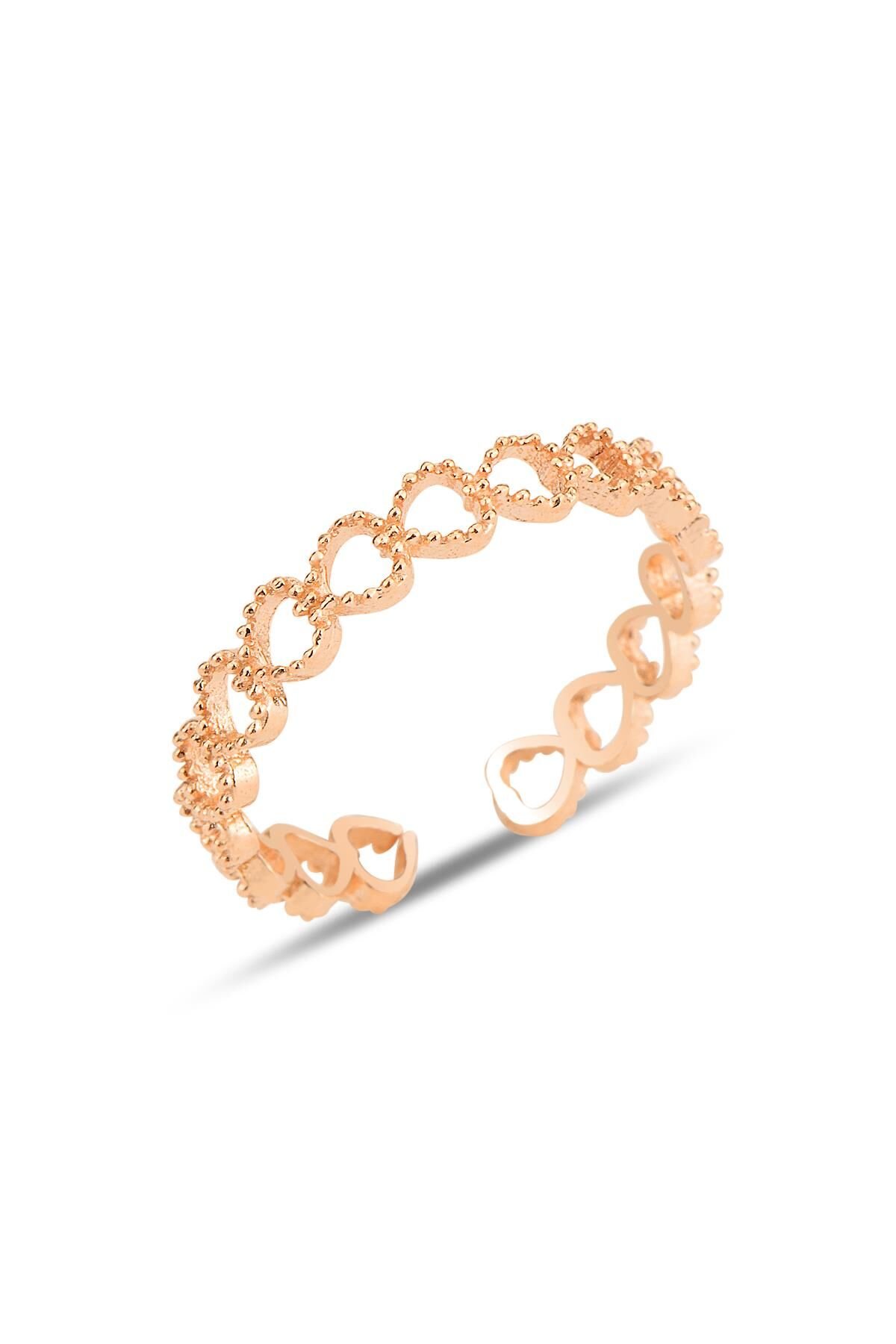 Gümüş rose alttan ayarlanabilir birleşik kalpler yüzük SGTL12240ROSE