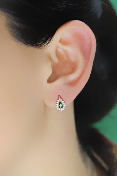 Gümüş rose kök zümrüt taşlı damla küpe SGTL10563YESIL