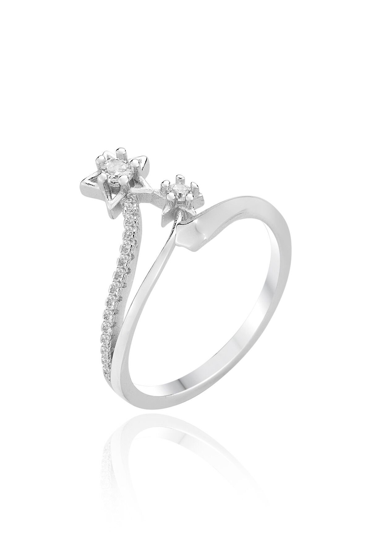 Gümüş rodyumlu zirkon taşlı dilek yıldızı üstten ayarlanabilir yüzük SGTL12860