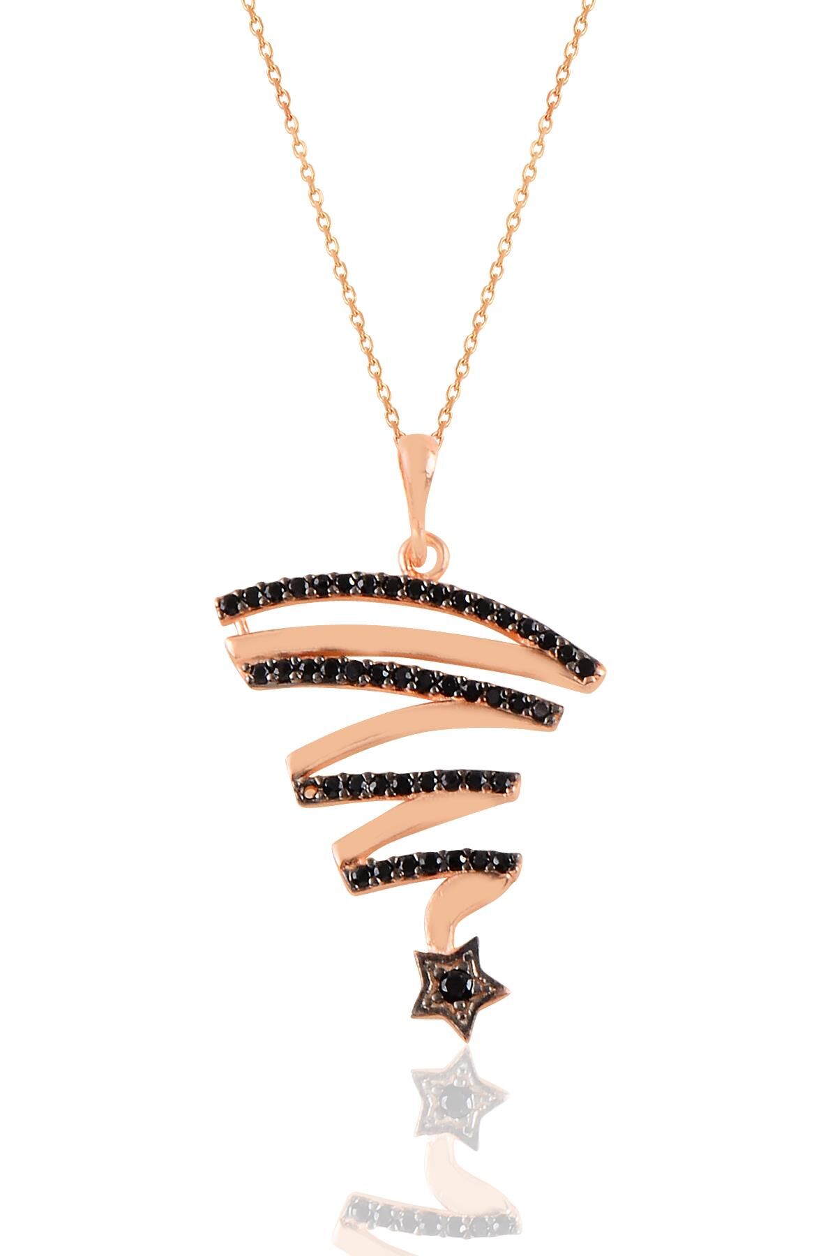 Gümüş rose  siyah taşlı kuyruklu yıldız kolye SGTL11204SIYAH