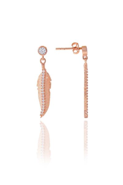Gümüş rose zirkon taşlı tüy küpe SGTL10564ROSE