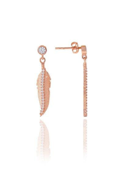 Gümüş rose zirkon taşlı tüy küpe SGTL10564ROSE