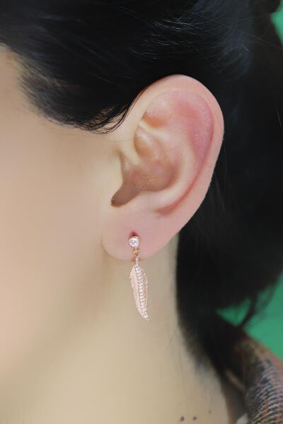 Gümüş rose zirkon taşlı tüy küpe SGTL10564ROSE
