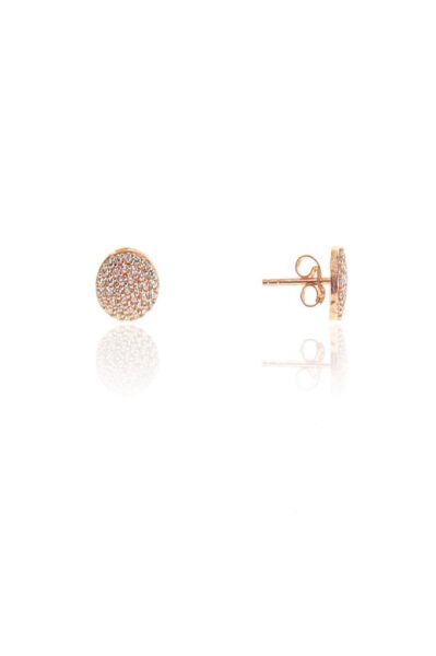 Gümüş rose zirkon taşlı yuvarlak küpe SGTL10816ROSE