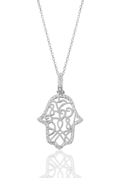 Gümüş zirkon taşlı fatma ana eli kolye SGTL9111