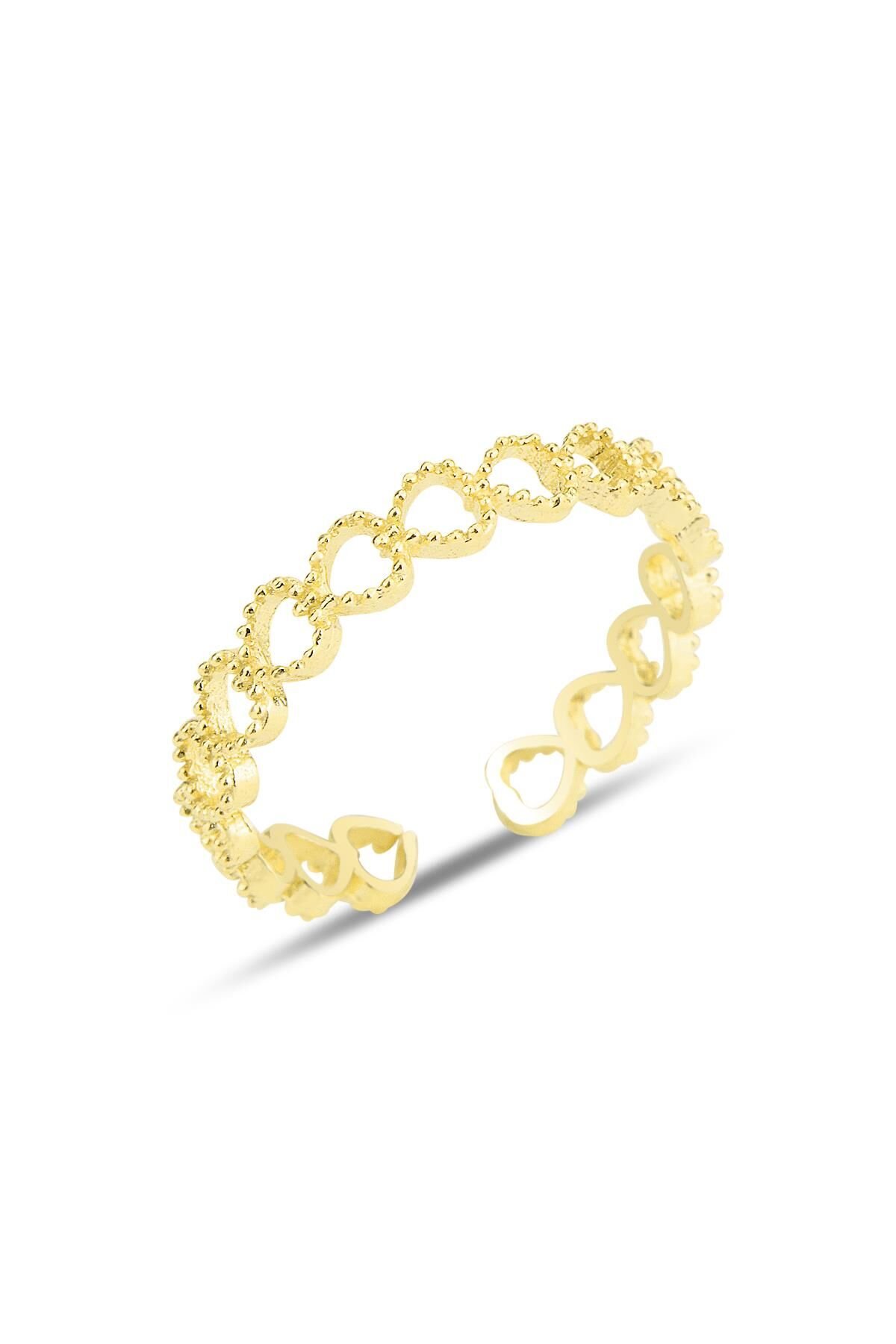 Gümüş altın yaldızlı alttan ayarlanabilir birleşik kalpler yüzük SGTL12240GOLD