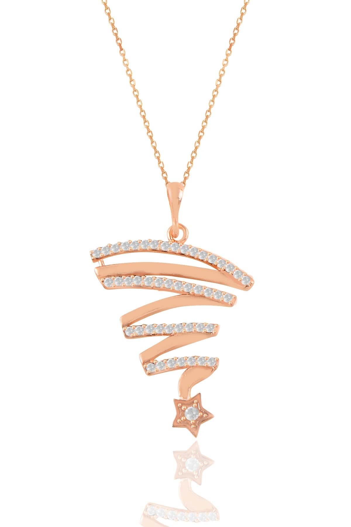 Gümüş rose zirkon taşlı kuyruklu yıldız kolye SGTL11204ROSE